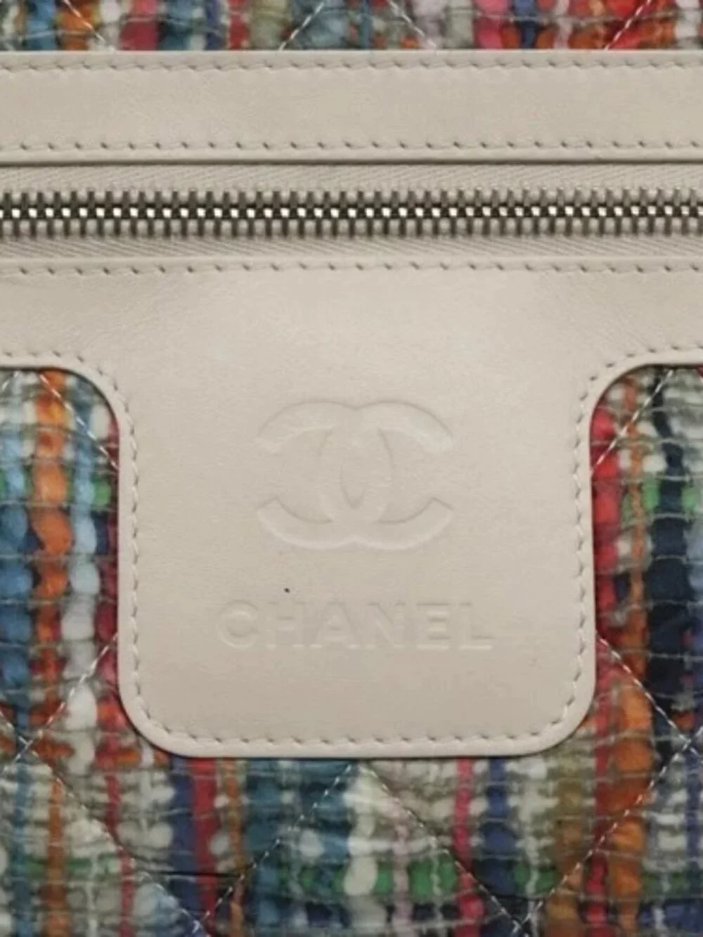 CHANEL Coco Cocoon PM Hand Bag Nylon White Multicolor Silver CC Auth bs25111